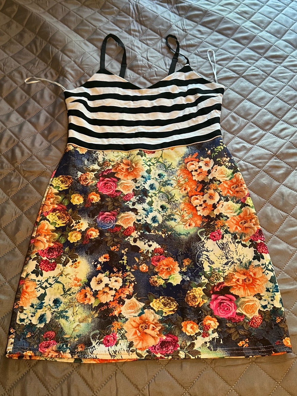 Jealous Tomato Floral Mixed Print Fit & Flare Dress Women’s Large Striped